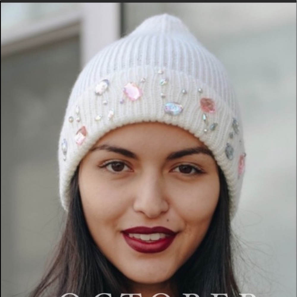 Off White Jeweled Winter Beanie